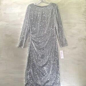 NWT Nanette Lepore Size 14 Midi Long Sleeves Silver Dress $188 MSRP